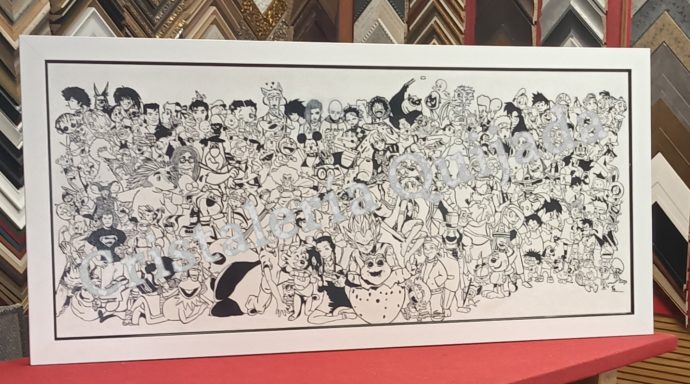 Obra del artista Fran Borrego. Ilustración de personajes de comic, del artista Fran Borrego, producto de una noche de insomnio, realizada con rotuladores a mano alzada.