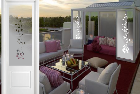 Hojas mateadas en vidrio